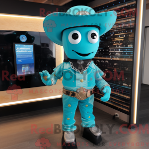 Cyan Cowboy Maskottchen...