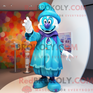 Cyan Clown mascot costume...