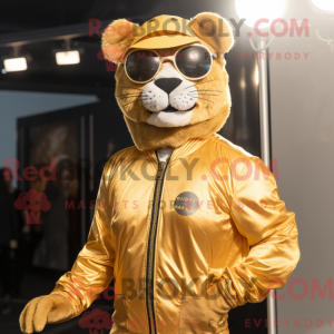 Gold Puma mascot costume...