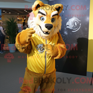 Gold Wolf maskot kostume...