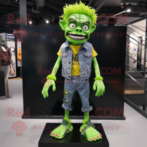 Lime Green Vampire mascot costume character dressed with a Denim Shorts and Shoe laces