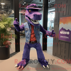 Lila Allosaurus Maskottchen...