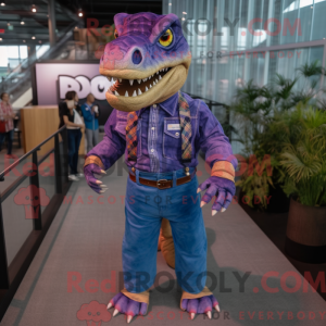 Lila Allosaurus Maskottchen...