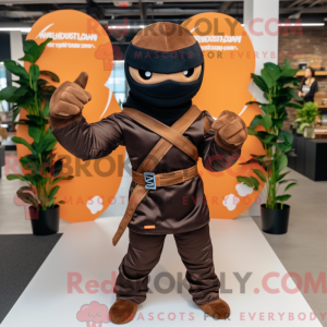 Brun Ninja maskot kostume...