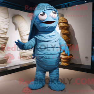 Blue Mummy mascot costume...