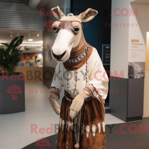 Beige Okapi mascot costume...