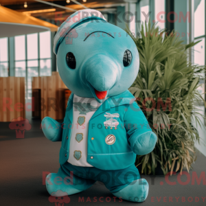 Teal Narwhal mascot costume...