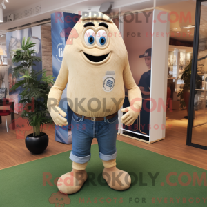 Beige Rugby Ball mascot...