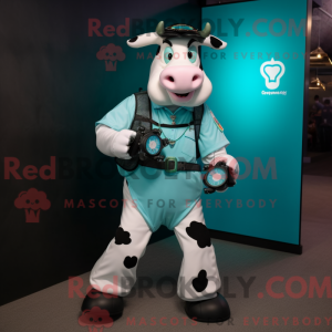 Cyan Holstein Cow mascot...
