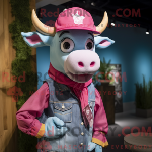 Magenta Zebu mascot costume...