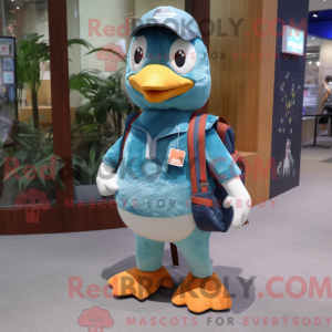Teal Penguin mascot costume...