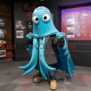 Cyan Squid mascot costume...