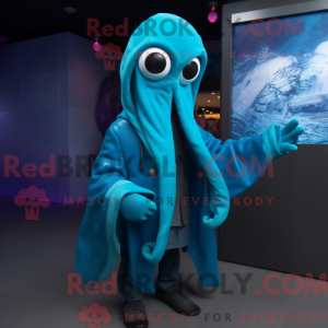 Cyan Squid mascot costume...
