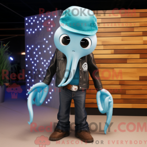 Cyan Squid mascot costume...