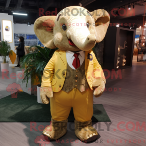 Guld elefant maskot kostume...