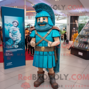 Cyan Roman Soldier mascot...