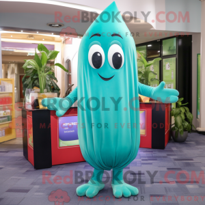 Teal Celery mascot costume...