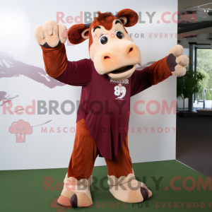 Maroon Guernsey Cow mascot...