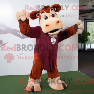 Maroon Guernsey Cow maskot...