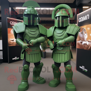 Green Spartan Soldier mascot costume character dressed with a Midi Dress and Cummerbunds