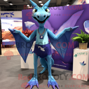 Blå Pterodactyl maskot...