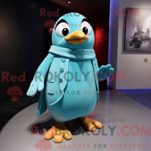 Cyan Penguin maskot kostyme...