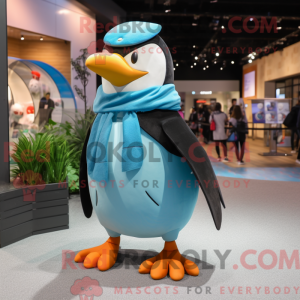 Cyan Penguin mascot costume...
