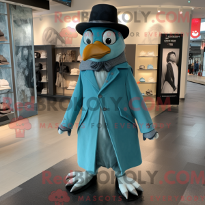 Cyan Penguin mascot costume...
