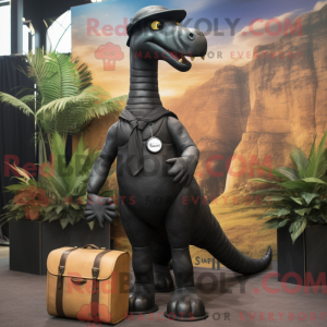 Sort Brachiosaurus maskot...