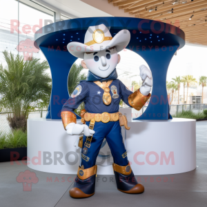 Navy Cowboy mascot costume character dressed with a Bikini and Rings