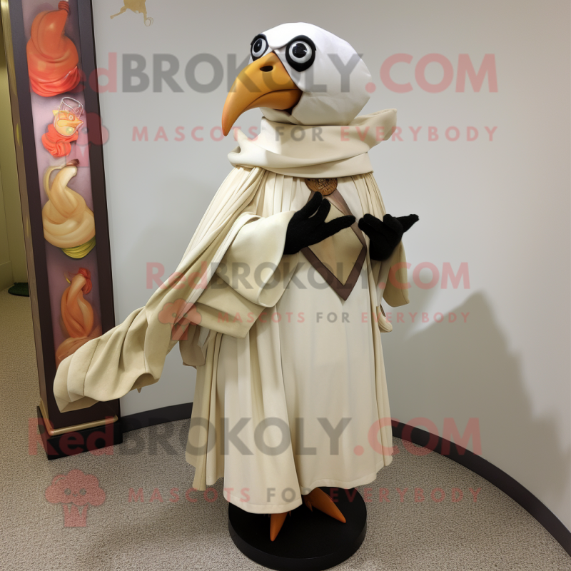 Cream Crow mascot costume character dressed with a A-Line Skirt and Wraps