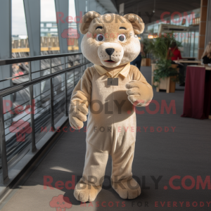 Beige Puma maskot kostume...