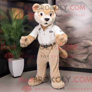 Beige Puma maskot kostume...