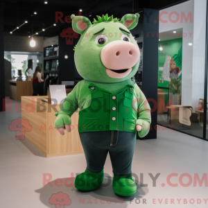 Green Pig mascot costume...
