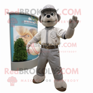 Gray Baseball Ball mascot costume character dressed with a Dungarees and Foot pads