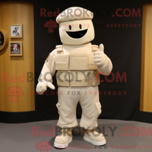 Cream Army Soldier mascot...