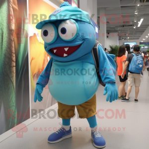 Cyan Piranha maskot kostume...