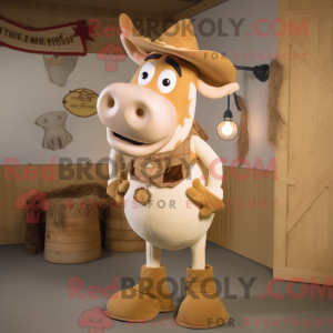 Tan Hereford Cow mascot...