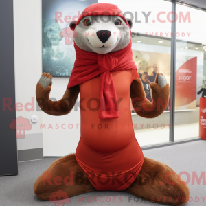 Red Otter maskot kostume...