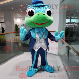 Cyan Frog-maskotdraktfigur...