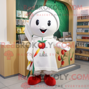 Hvid Cherry maskot kostume...
