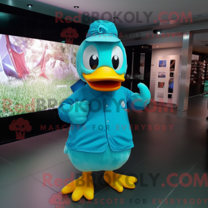 Cyaan Duck mascottekostuum...