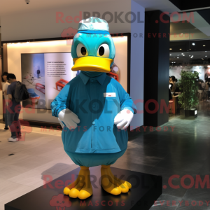 Cyan Duck mascot costume...