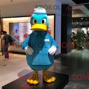 Cyan Duck maskotdraktfigur...