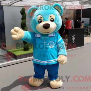 Cyan Teddy Bear maskot...