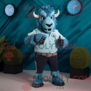 Cyan Buffalo maskot kostume...