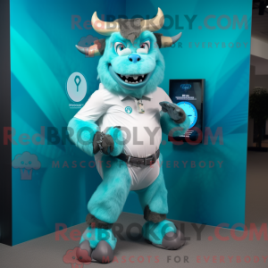 Cyan Buffalo mascot costume...