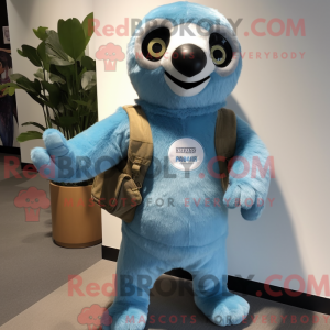 Cyan Sloth mascot costume...