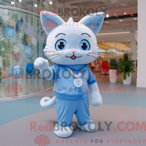 Sky Blue Cat mascot costume...