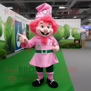 Pink Leprechaun mascot costume character dressed with a Long Sleeve Tee and Anklets